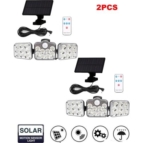 2pcs 138 led seperable remote Garden Solar Light Outdoors Floodlight Solar Lamp PIR Motion Sensor Sunlight Street garden wall li