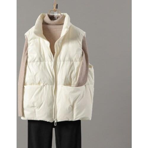 2021 New Body Warmer Womens Down Vest Jacket Loose White Duck Down Thick Waistcoat Vest Zipper Sleeveless Coat For Women