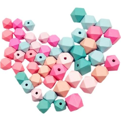 30 Pieces of DIY Handmade Jewelry Accessories 15mm Geometric Faceted Octagonal Wooden Beads Color Mixed Polyhedron