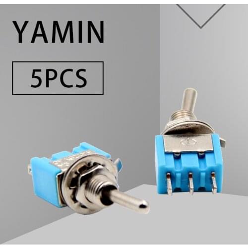 5pcs Mini toggle switch ON Blue rocker switch 2 position 3 pins 2 way lever switch 6mm Long Flat handle 2A/250V 6A/125V high qua