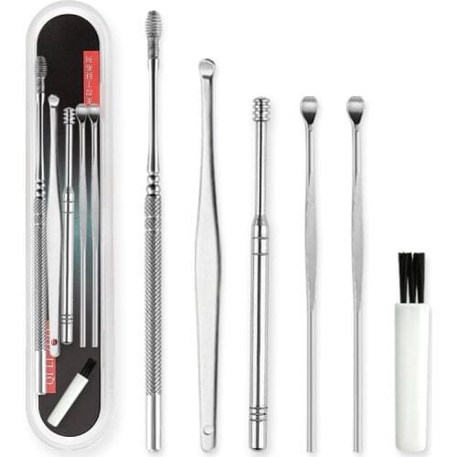 6Pcs/set Ear Wax Pickers Stainless Steel Earpick Wax Remover Curette Ear Pick Cleaner Ear Cleaner Spoon Care Ear Clean Tool