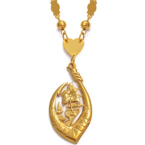 Anniyo Guam Pendant Necklaces for Women Men Gold Color Micronesia Guam Ethnic Jewelry Party Gift #215206
