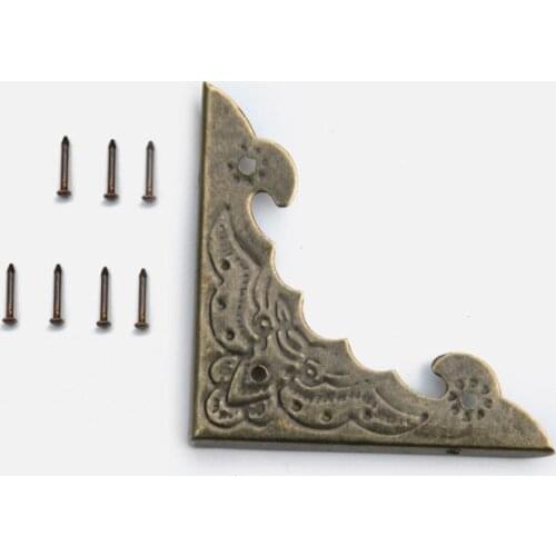 10 pcsAntique jewelry box corner foot wooden box corner protector bronze flower pattern carved metal crafts