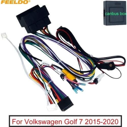 FEELDO Car Audio 16PIN Andriod CD/DVD Player Power Calbe Adapter With Canbus Box For Volkswagen Golf 7 Stereo Plug Wiring Harnes