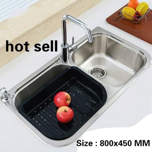 Free shipping High quality standard kitchen double groove sink durable wash the dishes 304 stainless steel big hot sell 80x45 CM