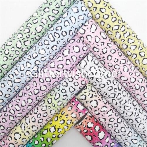 Glitterwishcome Pastel Colors Leopard Glitter Leather Fabric Sheets Felt Backing Synthetic Leather Bow DIY 21X29CM GM1038A
