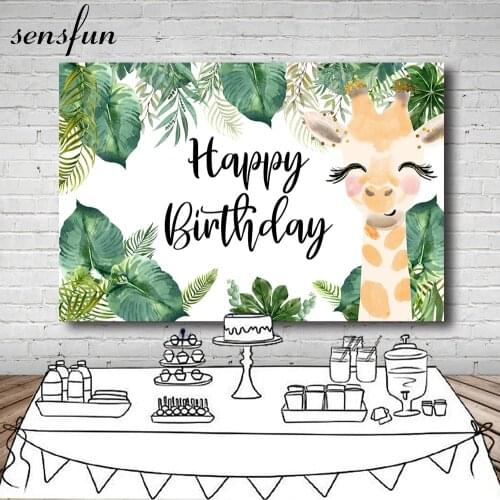 Sensfun Green Leaves Safari Jungle Backdrops For Photography Giraffe Kids Birthday Party Backgrounds Photo Studio Customized
