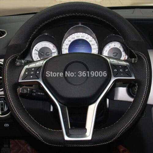 For Mercedes Benz GLK 260 300 200 Hand-stitched Anti-Slip Black Suede Leather White Thread DIY Steering Wheel Cover