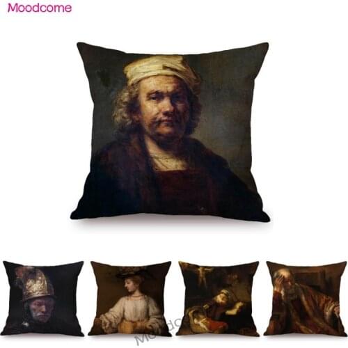 Dutch Rembrandt Realism Baroque Oil Painting Portrait Art Night Watch Famous Art Sofa Throw Pillow Case Linen Art Cushion Cover