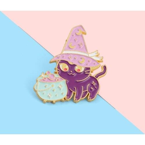 Creativity Animals Moon Cat Enamel Brooch Magic Hat Stove Star Kitten Punk Alloy Badge Clothes Accessories Woman Jewelry Gift