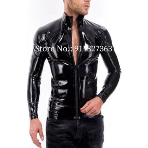 100% Handmade Latex men tops t-shirt front zip Tank Tops Rubber tops Latex Long sleeves Jacket