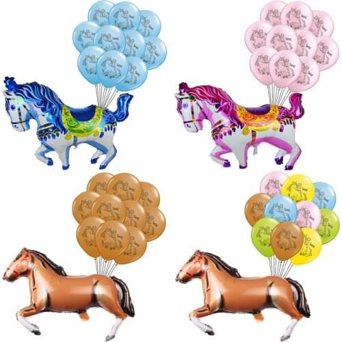 11pcs/lot Spirit Riding Horse Latex Balloons Cartoon Forest Animal Pet Foil Ballons Girl Kids Happy Birthday Party Decor Boy Toy