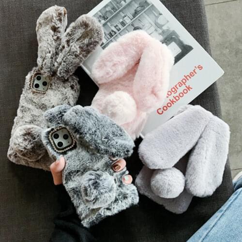 Cute Plush Warm Phone Case For iPhone 11 Pro MAX SE XS Max XR X 6 7 8 Plus Rabbit Ears Fur Fluffy Women Diamond Soft Cover Shell