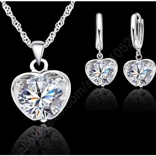 New Arrival Heart Jewelry Sets Necklace Earrings Set Solid 925 Sterling Silver Cubic Zirconia Stone In Apple Store Suggestion