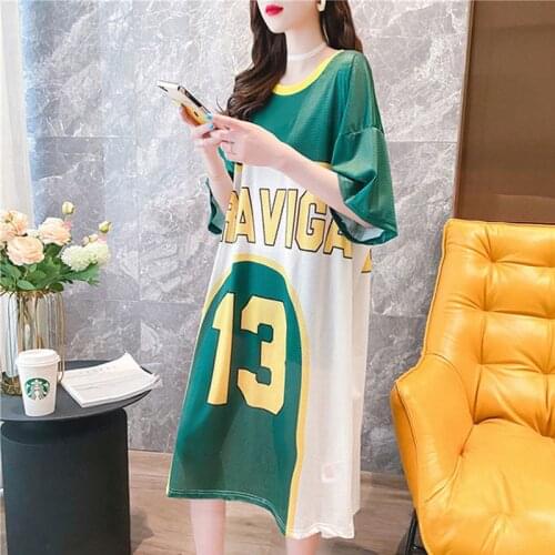 Nuisette Sexy Girl Lingerie Night Dress Cartoon Print Sleepwear Nightgown Loose Women Sleep Shirt Summer O-Neck Nighty Wear
