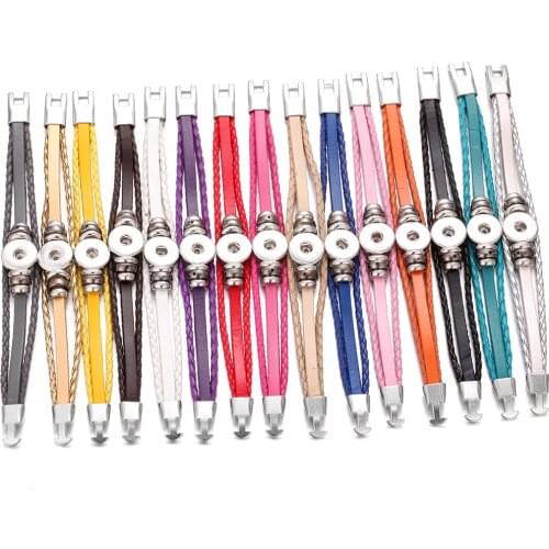 New Snap Button Jewelry Leather 18mm Snap Button Bracelet Pun Leather Charm Bracelet Fit 18mm Snaps Jewelry Making