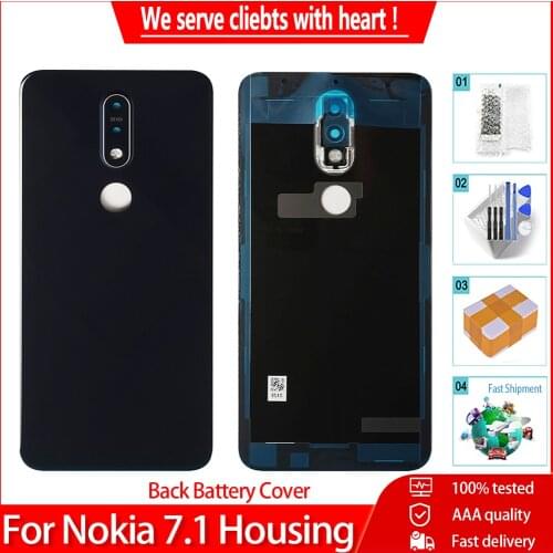 Original Glass Housing For Nokia 7.1 TA-1100 TA-1096 TA-1095 TA-1085 Back Battery Cover Door Rear Cover Case With Camera Lens