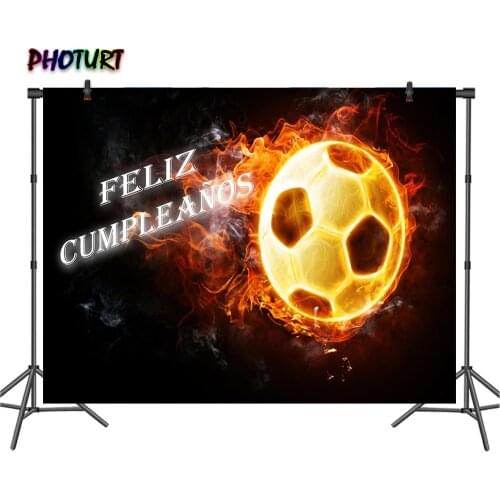 PHOTURT Football Backdrop Boy Birthday Party Background Black Fire Burning Soccer Vinyl Photo Banner Photography Props