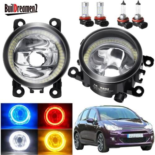 Angel Eye Fog Light Assembly H11 Car Front Bumper Fog Lamp with Halo Ring DRL 12V For Citroen C3 FC_ Hatchback 2005-2010