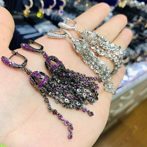 Luxury Tassel Drops Earring ring Sets Cubic Zircon for women Wedding India Bridal Jewelry E9017