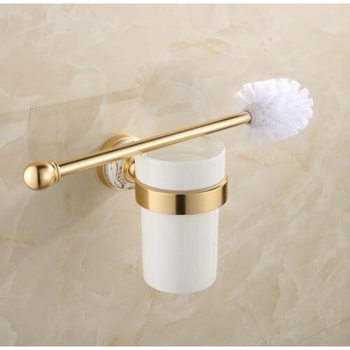 Luxury Durable Gold and Silver Aluminum Toilet Brush Holder Set with Cup Bathroom Accessories
