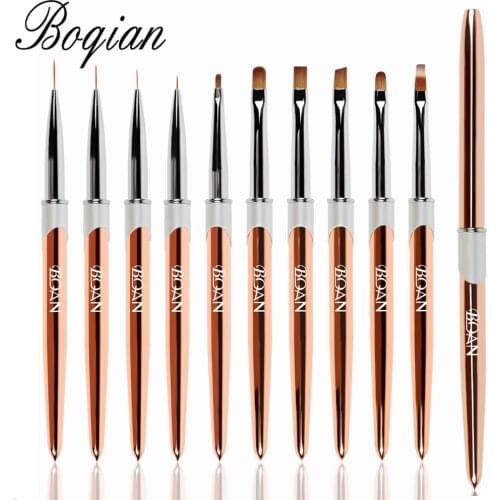 BQAN Rose Gold Handle UV Gel Nail Brush Liner Painting Pen Acrylic Drawing Brush for Nails Nail Art Tool Nail Pen