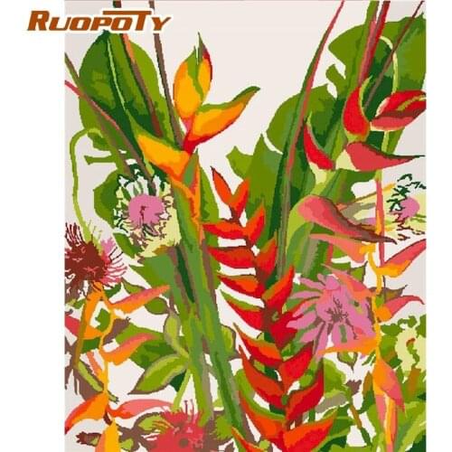 RUOPOTY Picture By Numbers For Adults Children Color Leaf Flower Painting By Number 40x50cm Framed Handmade Home Wall Decors