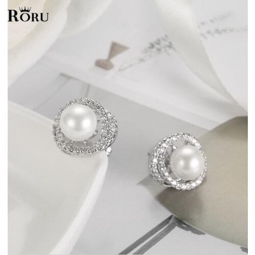 Fashion Women Zircon Rhinestone Freshwater Pearl Studs Earrings Screw Flower Balls Minimalism Stylish Small Earing Jewelry