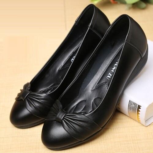 35-40 size spring/autumn shoes soft insole single shoes shallow pu mother shoes butterfly-knot design round toe low heel