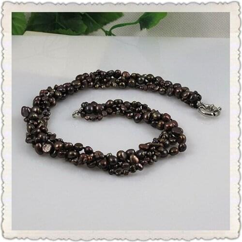 Unique Pearls jewellery Store,4rows Coffee Color Baroque Freshwater Pearl Necklace,Charming Women Gift Wedding Birthday Jewelry