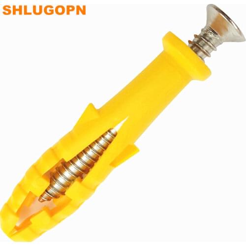 20sets/bag M6 Yellow Plastic Anchor Wall Expansion Plugs together Zinc Self-Tapping screw