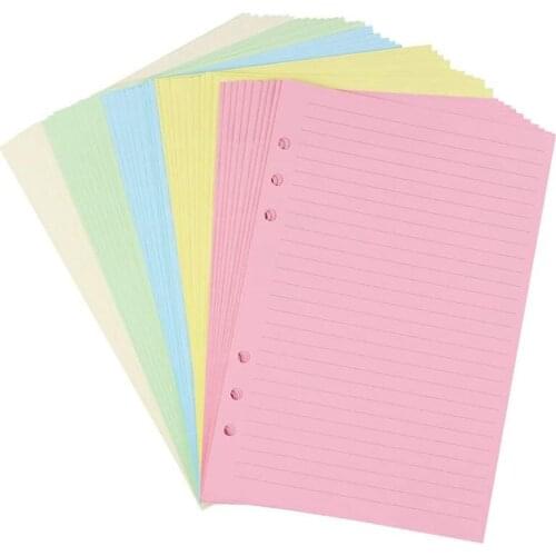A5 Colorful 6-Hole Punched Ruled Refills Inserts For Organizer Binder, 5-Color Loose Leaf Planner Filler Paper,50 Sheets