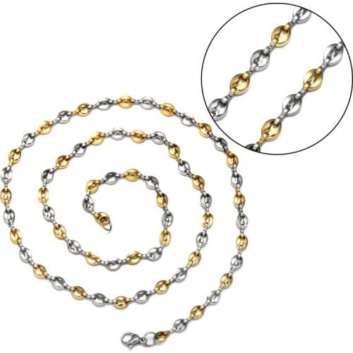 WT-BFN003 Wholesale 5mm stainless steel coffee bean necklace titanium steel fashion jewelry necklace chain for DIY jewelry desig