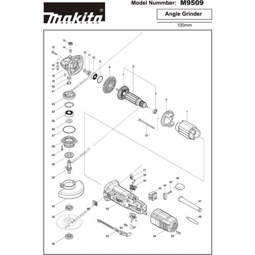 Japan M9509B Angle Grinder Components Rotor stator switch gear Carbon brush Spindle cabinet Accessories