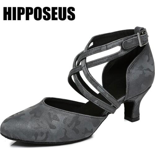 HIPPOSEUS Modern Girls Dance-Shoes For Women Ladies Ballroom Latin Tango Jazz Dancing Shoes Practise Salsa Sandrals Black Heels