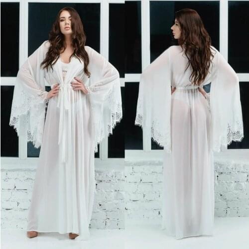 Chiffon Bridal Gowns Lace Long Bathrobe Women Lingerie Nightgown Pajamas Sleepwear Womens Luxury Gowns Housecoat Nightwear