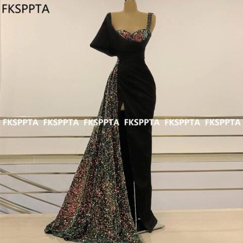 New Arrival 2021 Black Long Prom Dresses Sparkly Sequin Straight Women Formal Dress With Slit Robe De Soiree African Prom Gowns