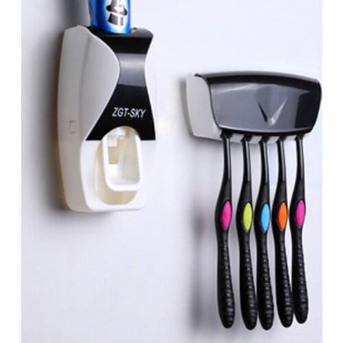 New Creative 1Set Creative Automatic Plastic Lazy Toothpaste Dispenser 5 Toothbrush Holder Bathroom Shelves Bathing Accessories