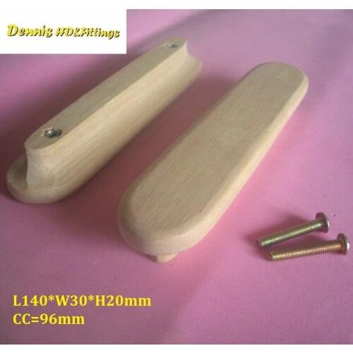 10Pcs/Lot L14cm*W3cm*H2cm Unpainted Solid Wood Knob Furniture Chest Drawer With Screws