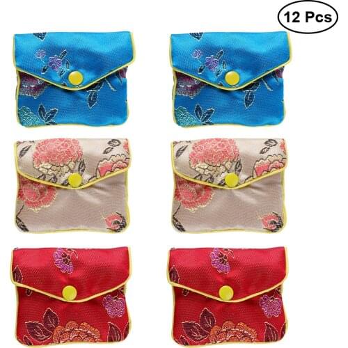 12pcs Gift Wrap Storage Chinese Traditional Brocade Pouch Coin Purse Embroidery Pouch Jewelry Bag