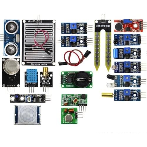 16PCS/lot Raspberry Pi 2 3 The Sensor Module Package HC-SR04 501 DHT11 DS3231 KY-008 Sound Rain Soil Sensor For Arduino Kit