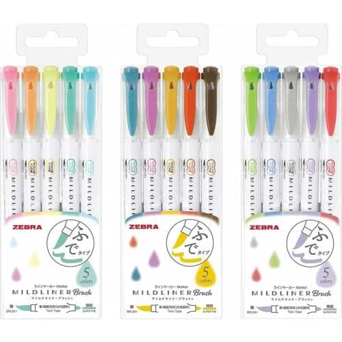 2019 NEW 5 Colors Zebra MildLiner Brush Pen Set WFT8 Double Sided Water-based Highlighter Marker Pen Journal Supplies