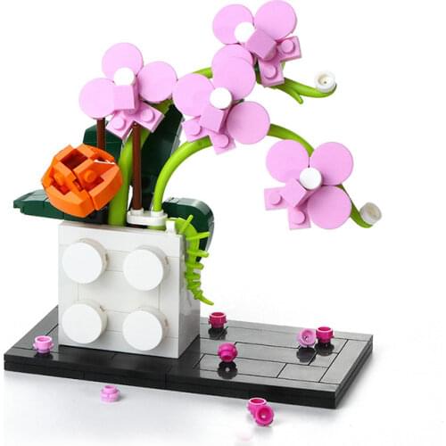402PCS Diy Ideas Flower Decoration Home Plastic Vase Building Blocks Bricks Rose Dark Nordic Decorationn Model Toys for Gift