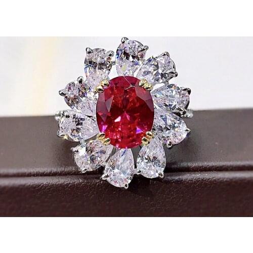 925 Sterling Silver Ring Ins Hot Luxury Brand 8*10mm Ruby Rings For Women Sparkling Wedding Party Fine Jewelry Girlfriend Gifts