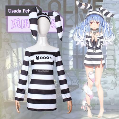 Anime Hololive VTuber Usada Pekora Prison Uniform Rabbit Outfit Party Dress Cosplay Costume Halloween Women Free Shipping 2021