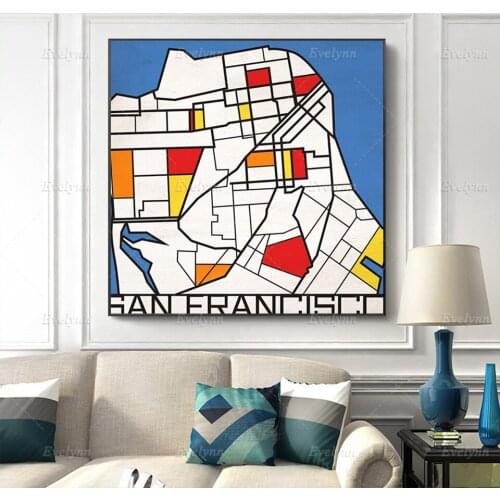 Bauhaus San Francisco Map Abstract Geometric Art Prints Modern Minimalist Poster Canvas Paintings Picture Home Wall Decor Living