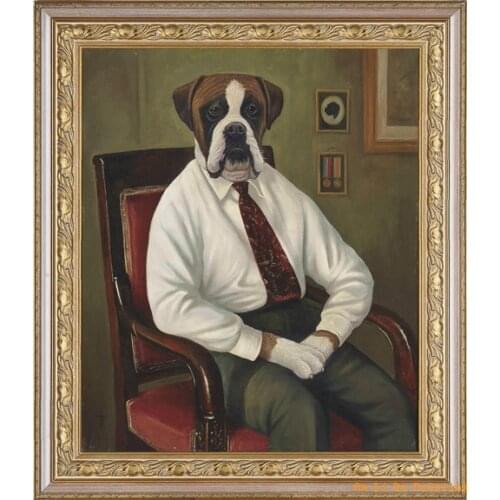 Free shipping animal cartoon mr dog shirt and tie oil painting canvas painting prints on canvas kid room decoration pictures