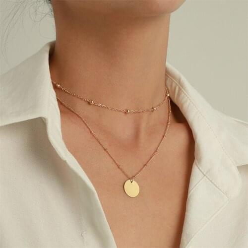 Punk Hiphop Chain Glossy Coin Pendant Necklace for Women Layered Charm Choker Necklaces Beach Jewelry 2021 New Gift