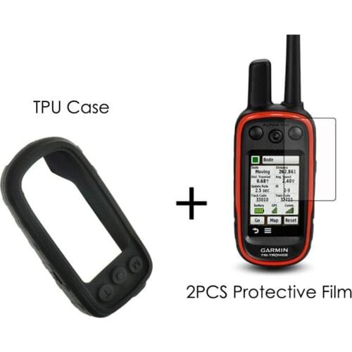 Black GPS Protective Case Cover Shell For Garmin Alpha100 Alpha 100 Soft TPU Silicone Case + 2pcs Anti-Scratch Protective Film