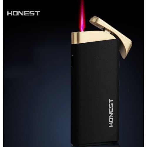 Honest Creative Personality Ultra-thin Red Flame Straight Gas Inflatable Lighter Fashion Windproof Cigarette Lighter Moxibustion